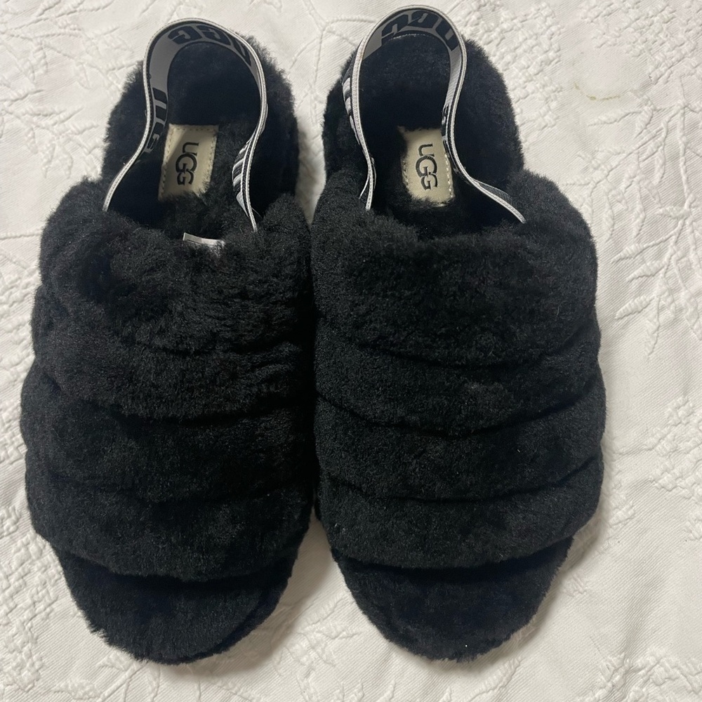 Ugg Women's Fluff Yeah Blk Comfort Slides Slippers Size 8